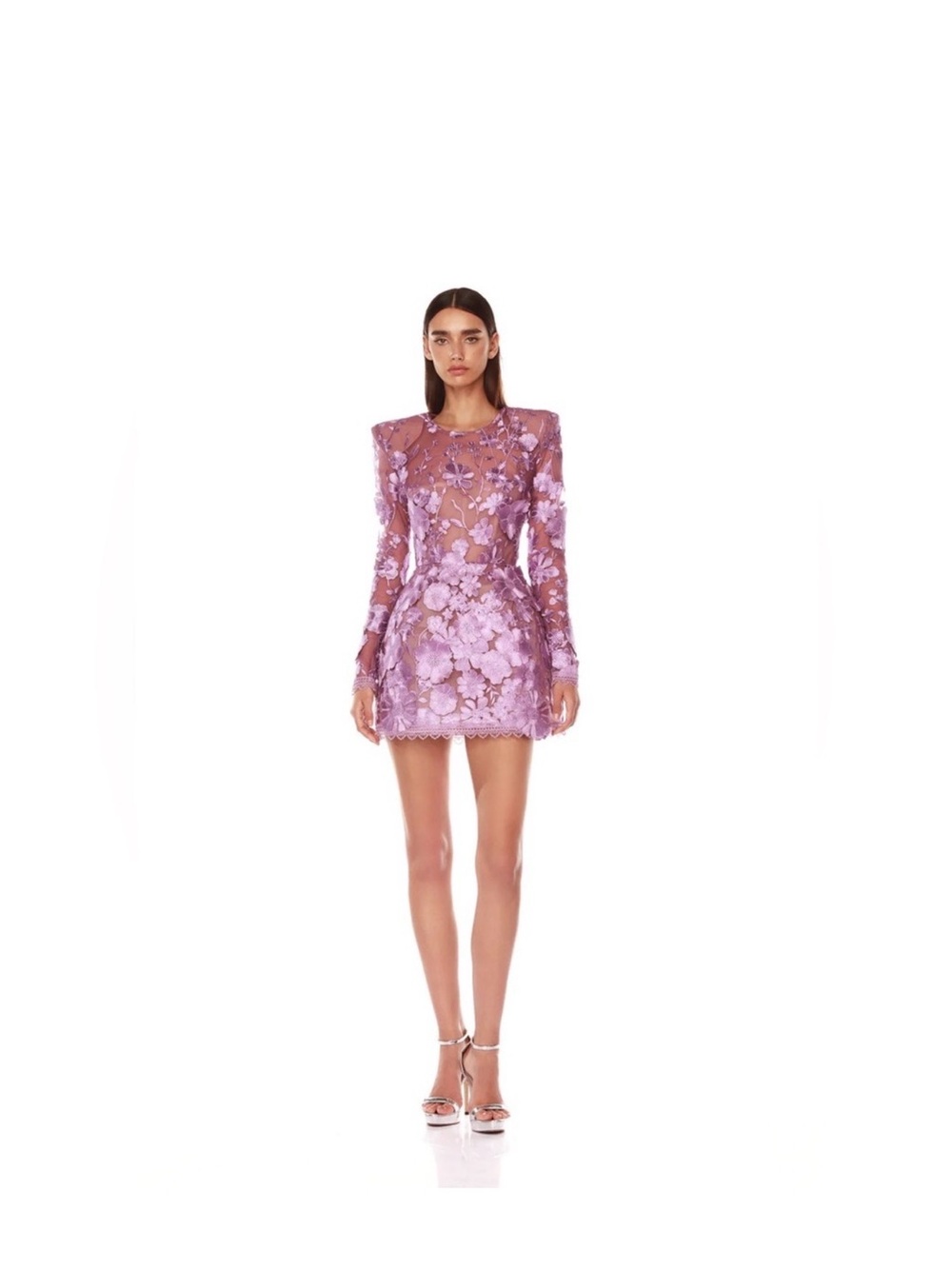 Bronx & Banco Purple 3D Embroidered Floral Lace Dress